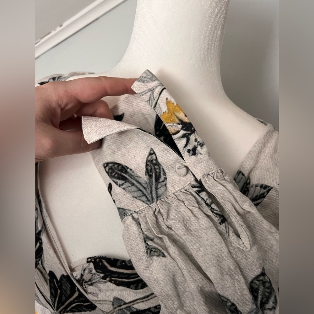 Once was Australian brand cream white yellow blue wrap top linen - Picture 2 of 9